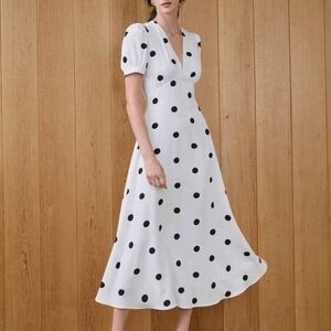 SHEIN White Midi Dress with Black Polka Dots